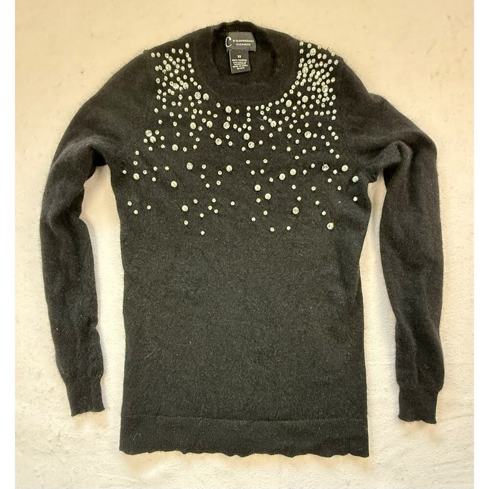 Cashmere by Bloomingdales extra small black pearls rhinestones Elegant Classic